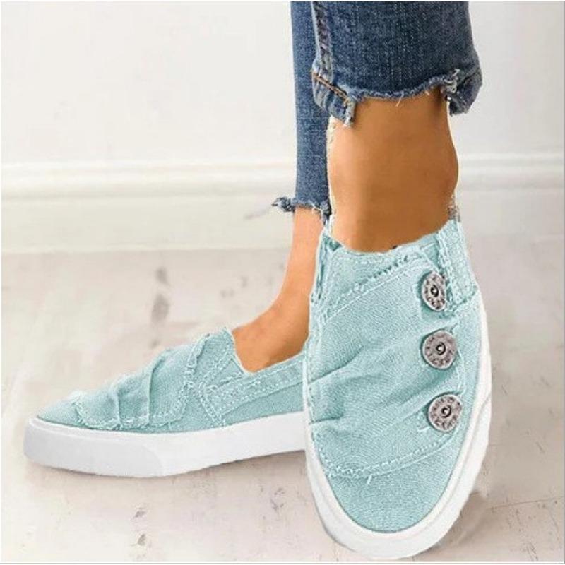 Summer Wish New Large Size Denim Couple Button Loafer Women's Single Shoes