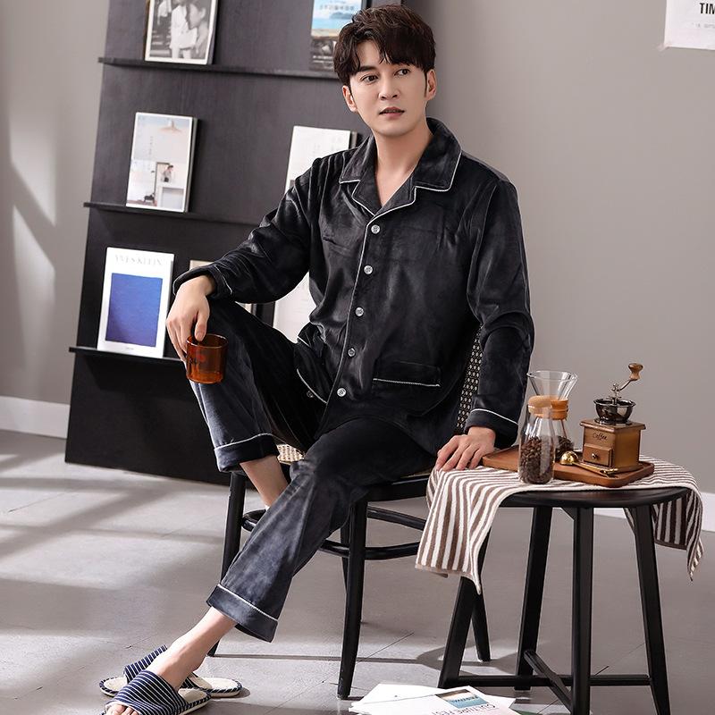 Pajamas Men'S Spring And Autumn Coral Fleece Thin Winter Island Fleece Autumn And Winter Flannel Winter Warm Homewear