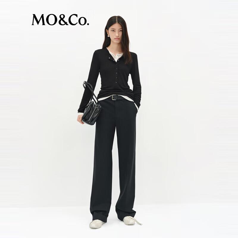 MO&Co. Women's Wool Blend Tailored Wide-Leg Trousers