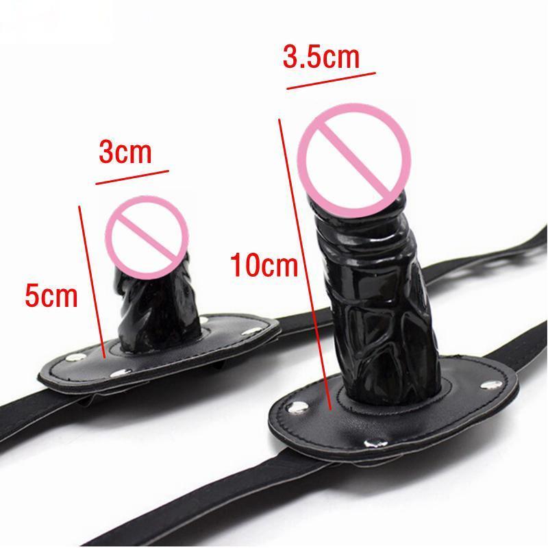 Leather Silicone Penis Mouth Ball Gag with Lock Fetish SM Bondage Restraints Oral Dildo Plug Harness for Couple Sex Game Sex Toy