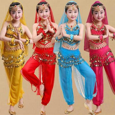 Kids' Ethnic Xinjiang Dance Costume - Belly Dance Performance Set with Highlight Pants