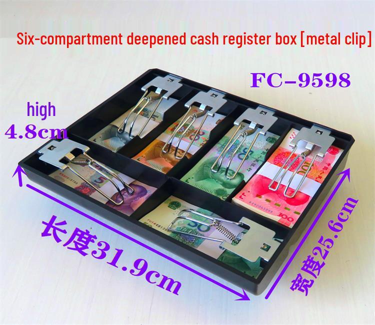 Kassenschublade mit fünf Fächern und Metallklammern