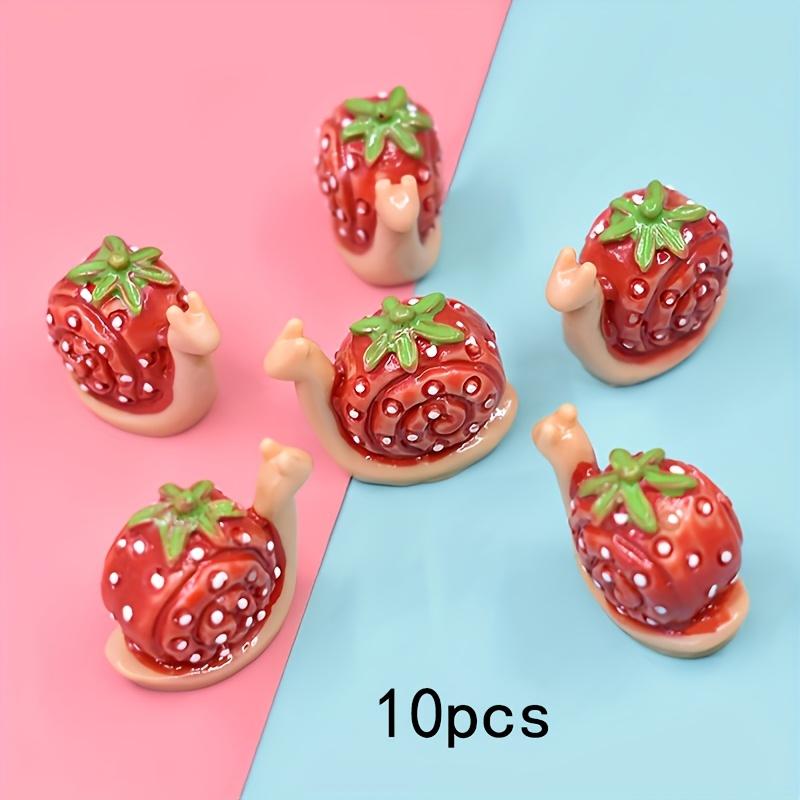 10 romantic forest resin strawberry snail miniature models, cartoon garden decoration, girls  cottage, fairy tale garden, micro