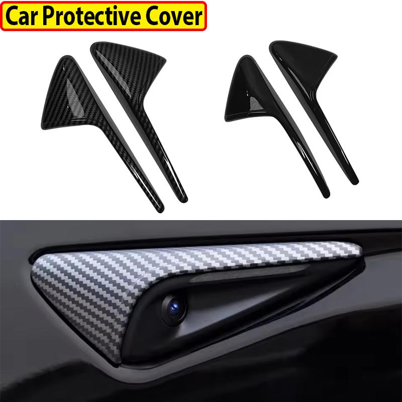 ABS Carbon Pattern Side Camera Cover For Tesla Model 3/Y 2025 ABS Leaf Board Sticker Accessories