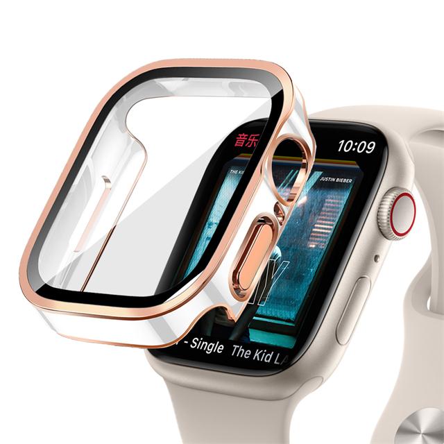 Glass+Case For Apple Watch 7 8 45mm 41mm 49mm 44mm 40mm Straight Edge Screen Protector Cover Case iWatch 4 5 SE 6 7 8 Ultra 49mm