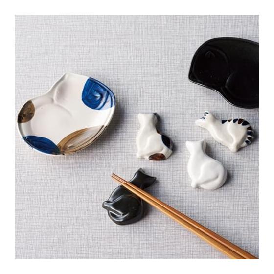 Aito Seisakusho Neco Cat Chopstick Rest, Approx. 6x4cm, Microwave & Dishwasher Safe, Black, Mino Ware, Made In Japan