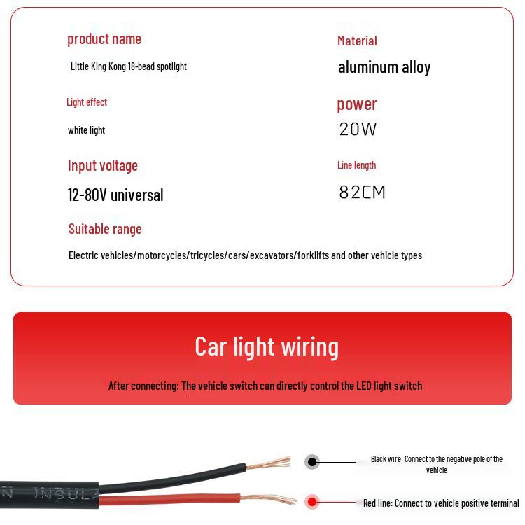Super lysstærk 18-LED Vandtæt Motorcykel Spotlys 12V-60V X20