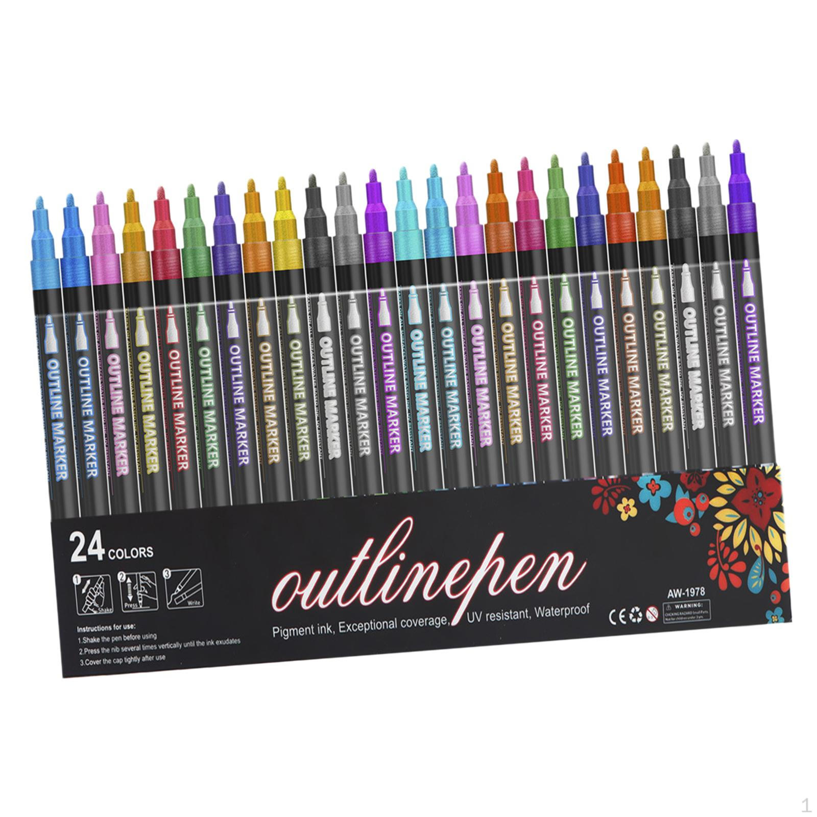 

Double Line Outline Markers Craft Pens School Supplies for Crafting, Making Cards, Kids 24 Colors