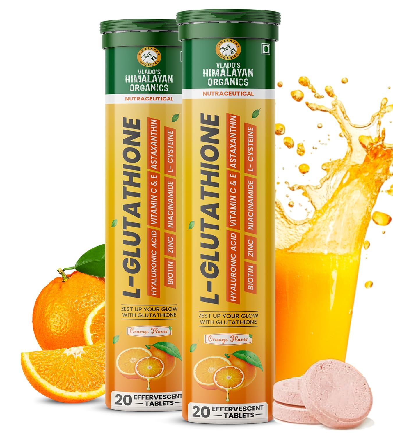 

Vlado s Himalayan Organics L Glutathione Effervescent Tablets 1150 Mg Skin Glow Support Supplement 20 Tablets Pack Of 2