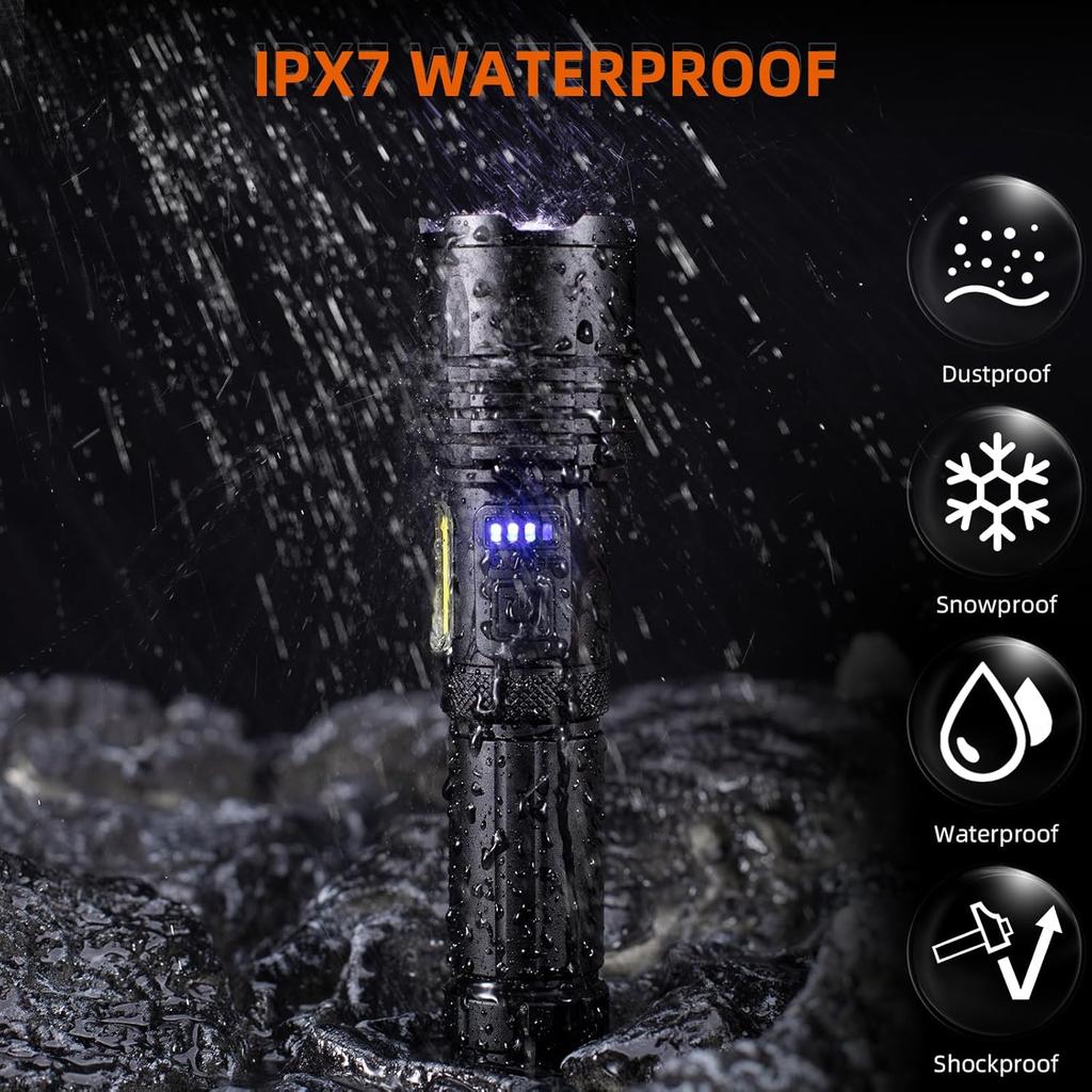 Super Powerful LED Flashlight With Side Lights High Power Torch Light Tactical Flashlight Type C Rechargeable Camping Lamp