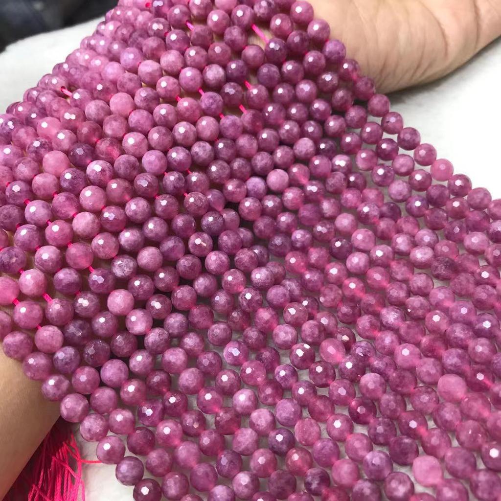 Natural Pink Tourmaline 6mm Faceted 128-Facet Football Cut Beads Strand