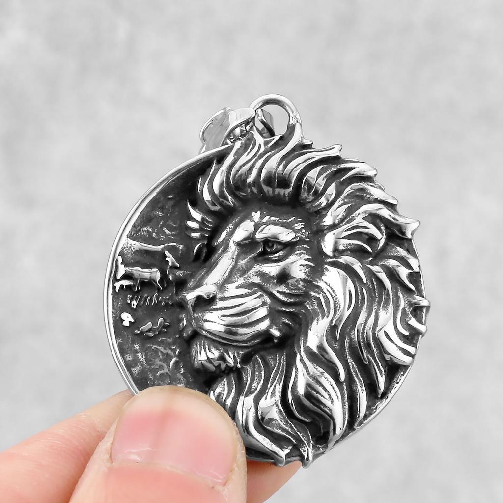 Stainless Steel Viking Lion Necklace Nordic Odin Amulet Pendant for Men Fashion Jewelry Party Accessories