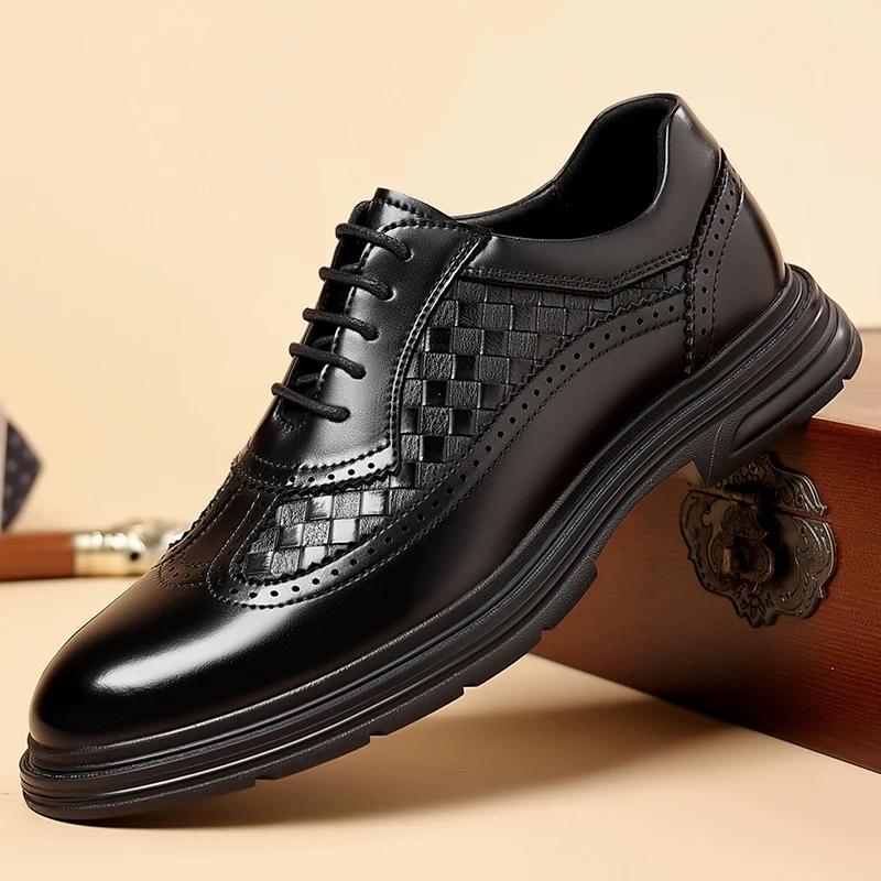 British Style Thick Soled Block Leather Shoes Fashionable Business Affairs Lace Up Oxford Shoes Luxury Brand Classic Men Shoes
