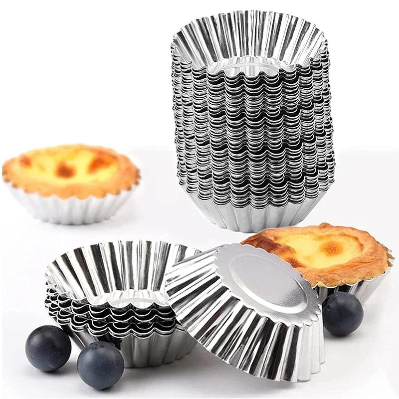 10Pcs Nonstick Ripple Egg Tart Mold Flower Shape Reusable Stainless Steel Cupcake Muffin Cake Mold Baking Cup Tartlets Pan