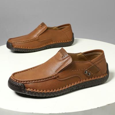 Hollow Hand-stitched Men's Shoes Outdoor Casual Shoes One-pedal Flat-soled Leather Shoes Low-top Large-size Loafers
