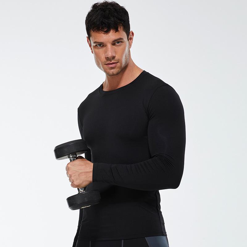 Men's Solid Color Compression Running T-Shirt: Sweat-Wicking, Quick-Dry, Long Sleeve, Elastic Fitness Sportswear