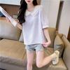 Women's Solid Color Shirt Ladies' Peter Pan Collar Short Sleeved Blouses Summer New Korean Version Versatile Loose Top