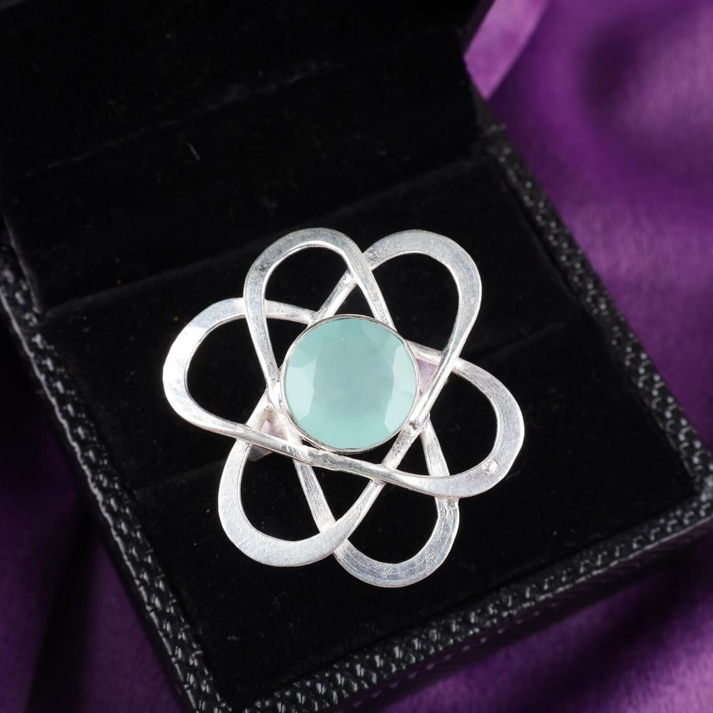 Aqua Chalcedony Gemstone 925 Sterling Silver Jewelry Handmade Ring Gift For Her RR-21-17