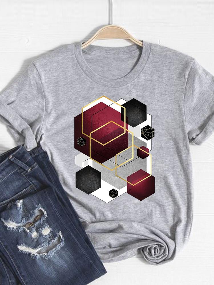 Print T Shirt Short Sleeve Flower Vintage Cute S Summer Top Fashion Clothes Women Clothing Gray Basic Tee Graphic Tshirt