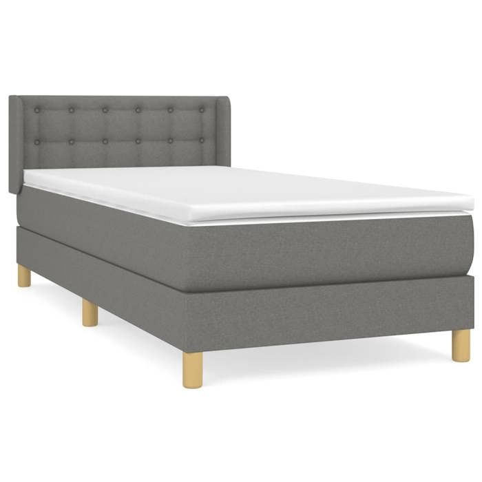 3130554 vidaXL Lit à sommier tapissier et matelas Gris foncé 90x190 cm Tissu