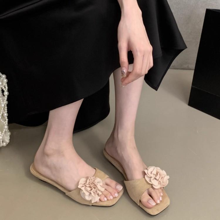 Fashion Women French Flowers Slippers Summer Slides Open Toe Flat Casual Shoes Leisure Sandal Female Vacation Beach Flip Flops