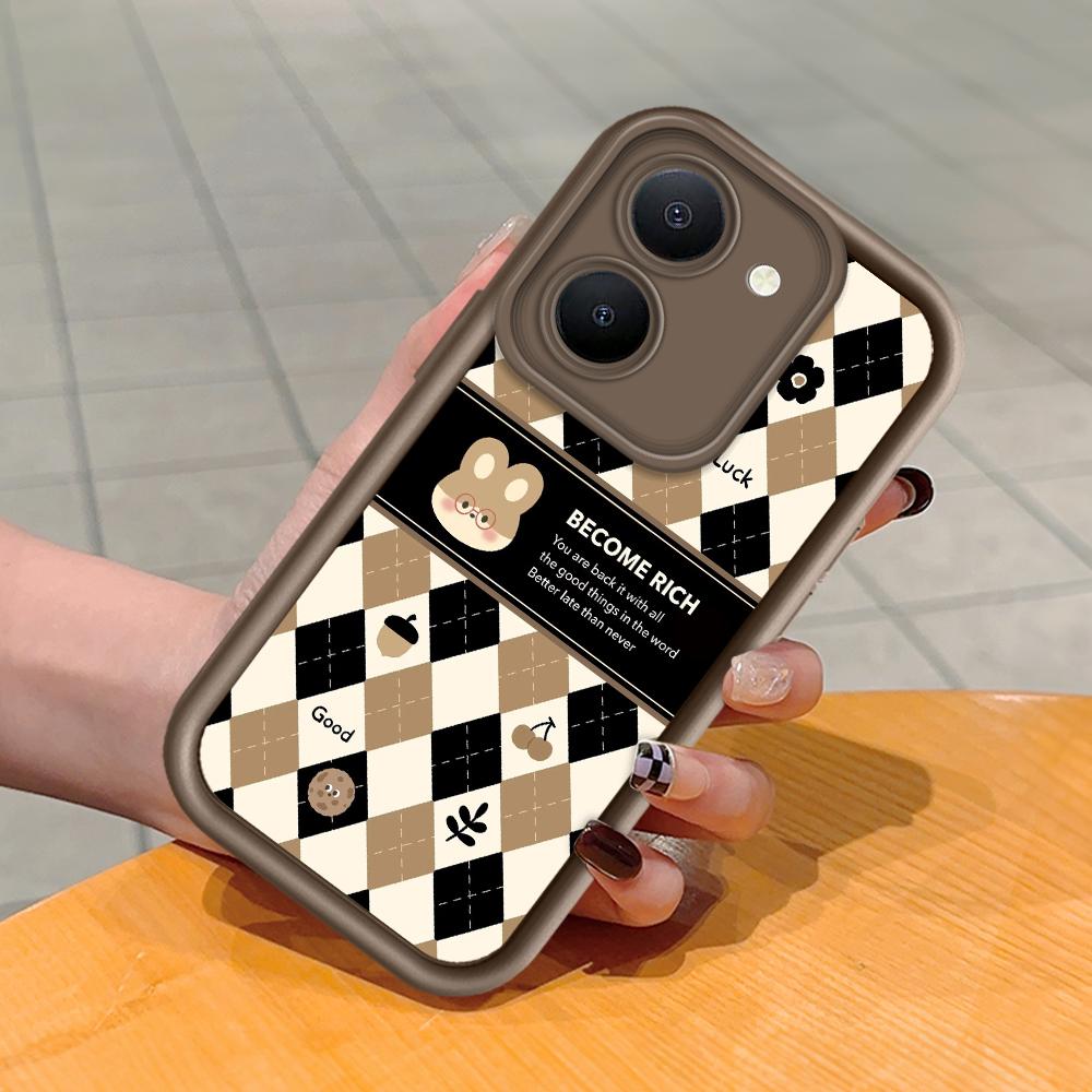 Soft Silicone Square Ladder Printing Pattern Phone Casing Full Cover Camera Shockproof Protection Rubber Case for Vivo