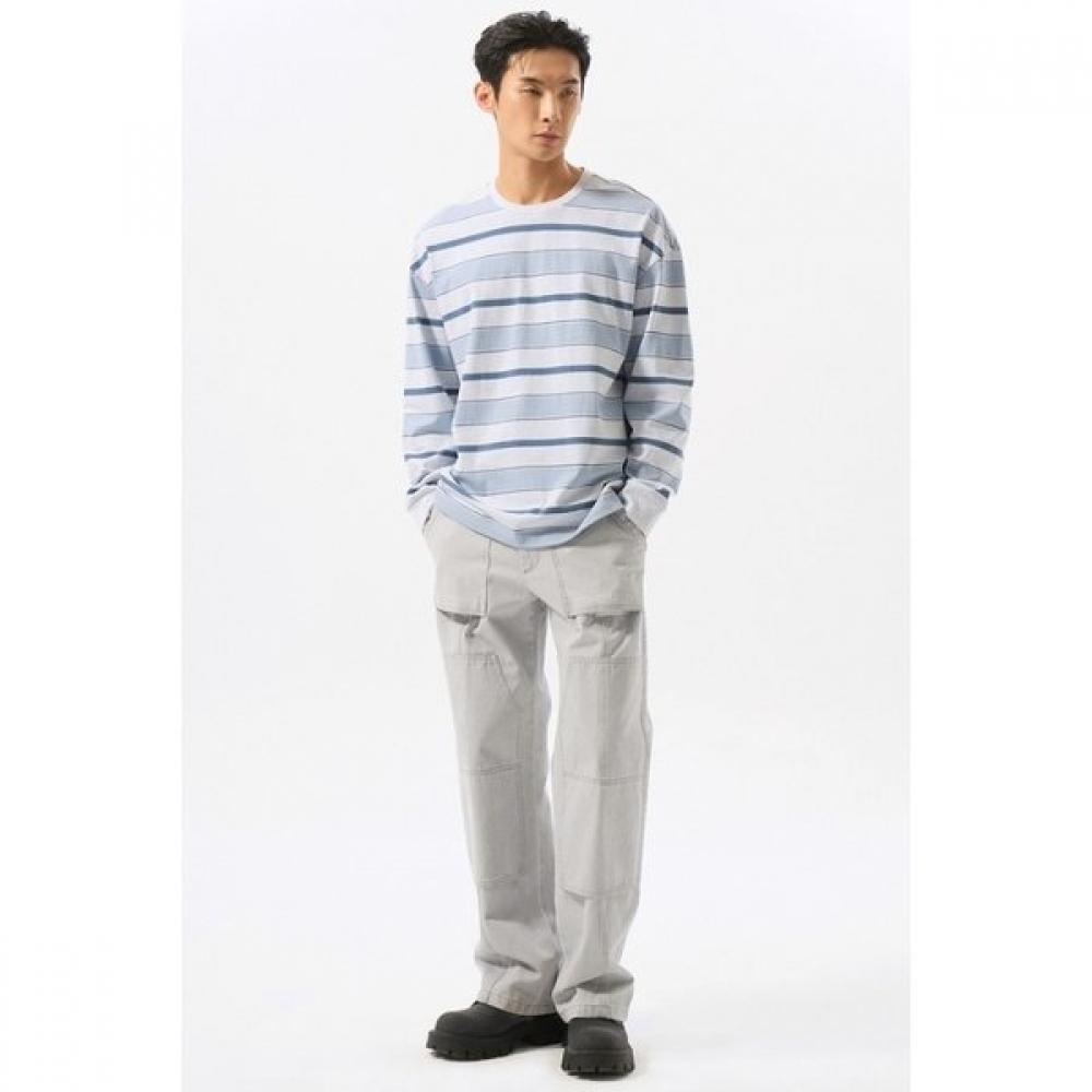 Customellow Grey STripe Long Sleeve T shirT cwTas25215gyx