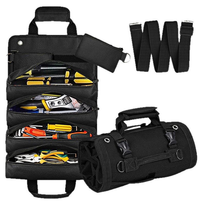 

Multi Purpose Roll Up Tool Bag Canvas 5 Zipper Pockets Storage Pouch 49.5*32*6.5cm чорний