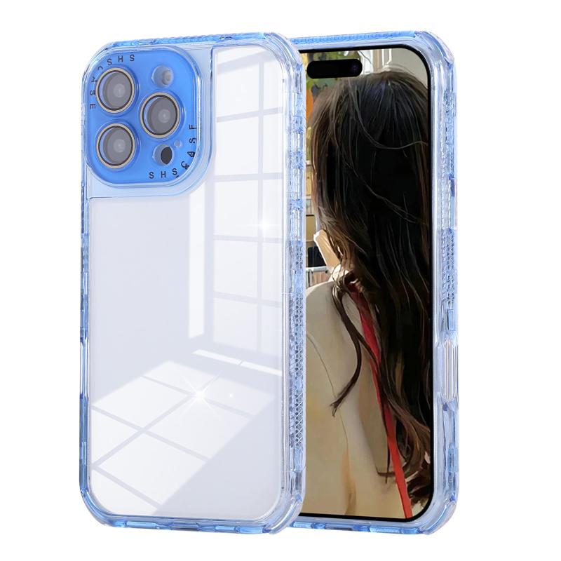 Luxury Hard PC Solid Color Borders+Transparent Soft TPU 3-in-1 Phone Case For iPhone 16 Pro Max E 14 13 15 Pro Max Bumper Cover