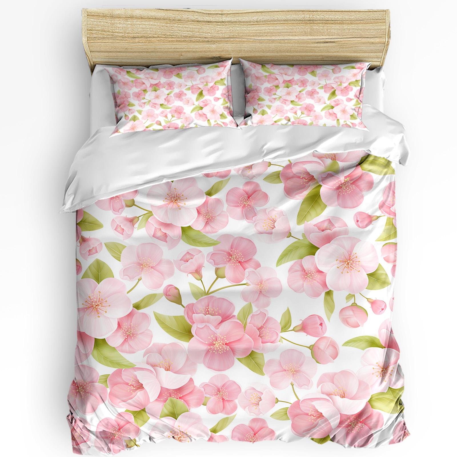 

Spring Flower Peach Blossom Pink Cherry Blossoms Duvet Cover With Pillow Case Bedding Set Quilt Cover Double Bed Home Textile EU single(135x200cm)