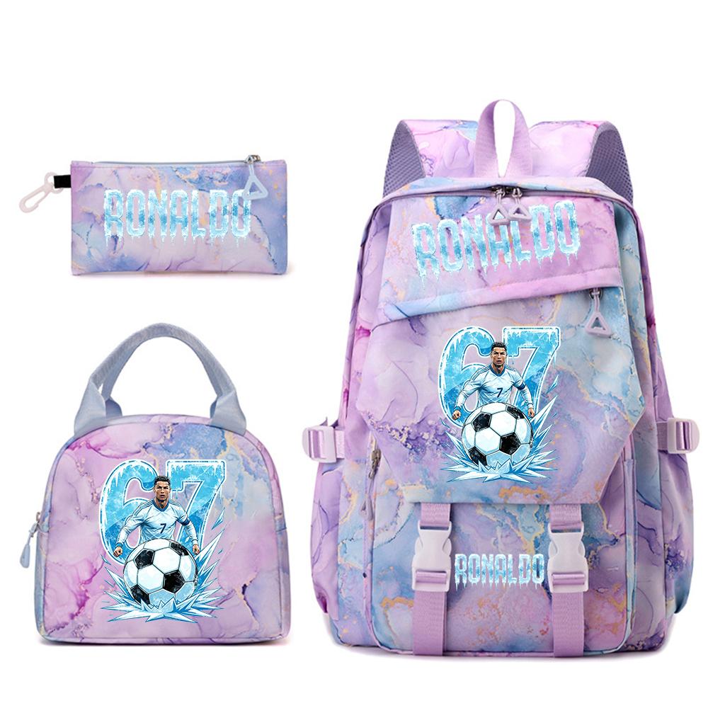 Cr7 Ronaldo 67 Print Student Rugzak Set met Lunchtas Etui Tienermeisjes School Reis Dagrugzak