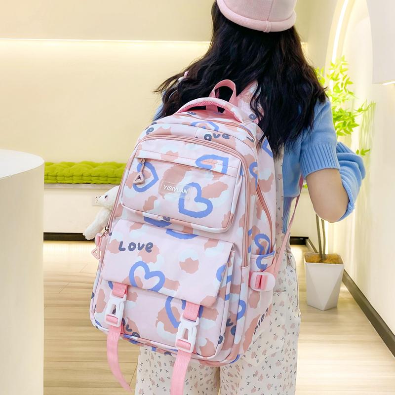 Women's Love Backpack Set Student Large Capacity School Bag Women's Four-Piece Backpack with Pen Bag