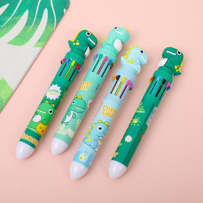 2Pcs Cartoon Cute Dinosaur Multicolor Pen Ten Color Signature Pens Creative Quick-Drying Neutral Pens Writing Smooth Neutral Pen
