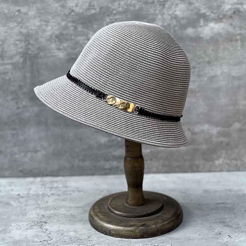 

Spring And Summer Japanese Bucket Hat Straw Hat Women S Short Brim Sun Protection Visor Hat Sequined Decorative Basin Hat Shows Small Face m57cm (adjustable)