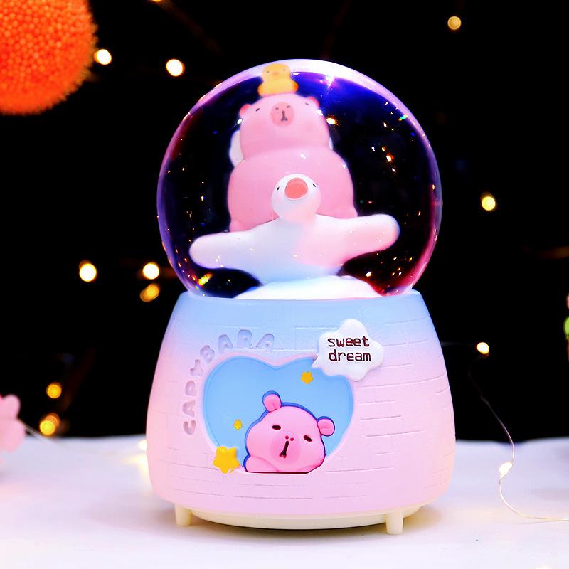 Iridescent Castle Snowfall Crystal Ball Music Box for Kids - Dreamy Fairy Tale Carriage.