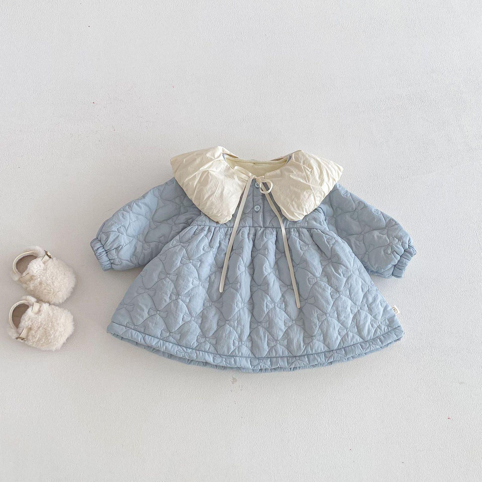 

Зимове 2025 року Корейський стиль Дівчата Кольоровий блок Принцеса Сукня з товстим коміром 80