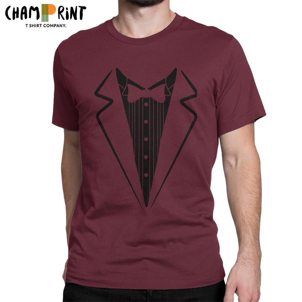 Men T Shirt Fake Bow Tie Tuxedo Novelty Cotton Tee Shirt Short Sleeve T Shirts Crewneck