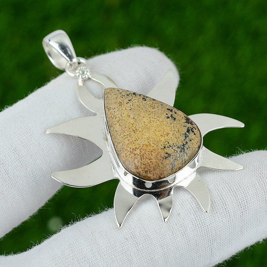 

925 Sterling Silver Natural Picture Jasper Anniversary Wedding Bezel New Pendant