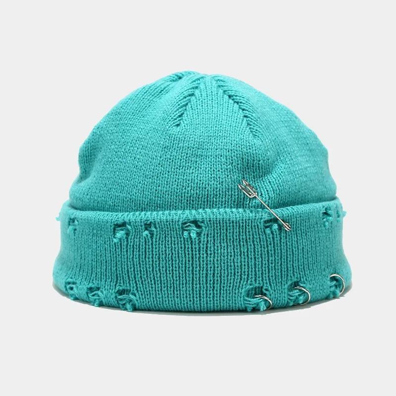 New Winter Harajuku Beanies Knitted Hat Women Fashion Warm Thick Men Hip Hop Pin Hole Skullcap Short Hat Unisex Basic Cap
