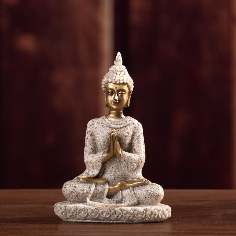Fengshui Resin Buddha Sculpture Meditating Seated Buddha Statue Carving Figurine Craft for Home Desk Decoration Ornament 5x2.5x7cm