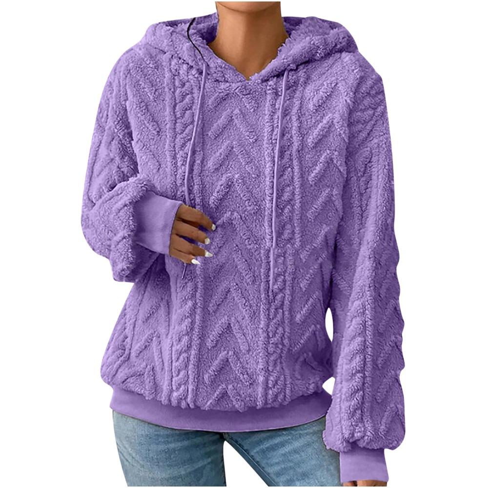 Felpa con cappuccio in pile accogliente da donna, calda, larga, maniche lunghe, tinta unita grigio, pullover casual, pullover invernale casual con cappuccio