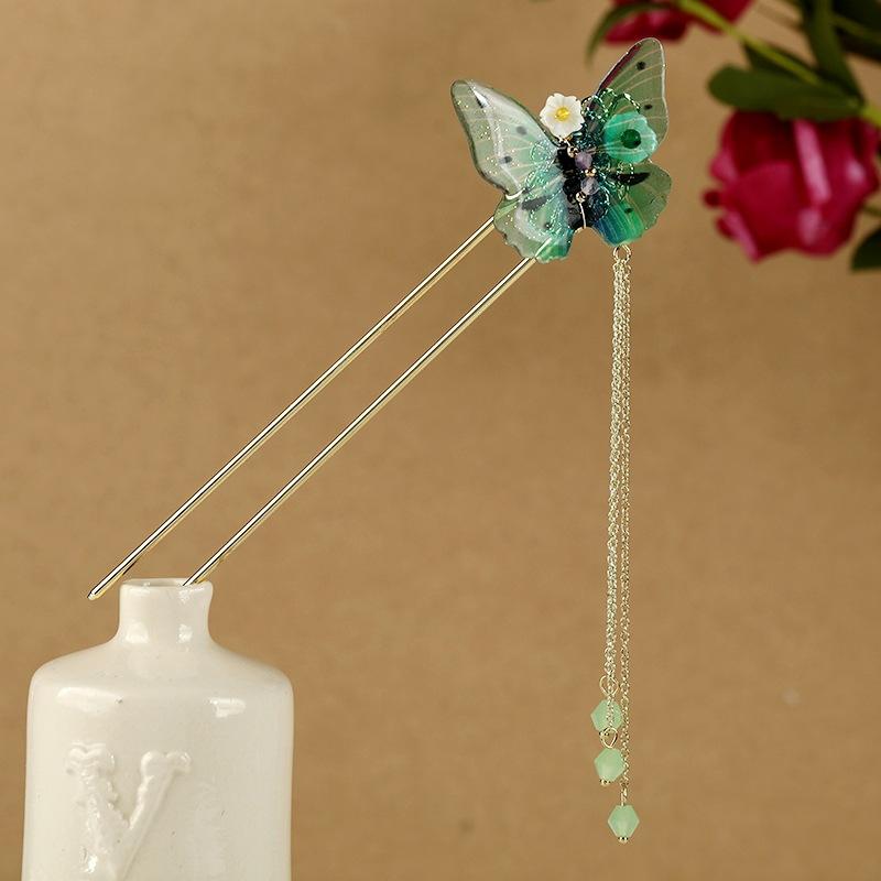Hanfu Butterfly Fringed Hairpin Female U-shaped Disc Hairpin Retro Super Fairy Temperament Modern Hairpin Jewelry