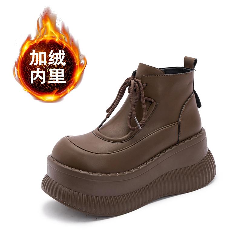 

Thick-soled Martin boots women s velvet 2025 autumn and winter new short boots versatile boots small height increase medium boots women s boots 39