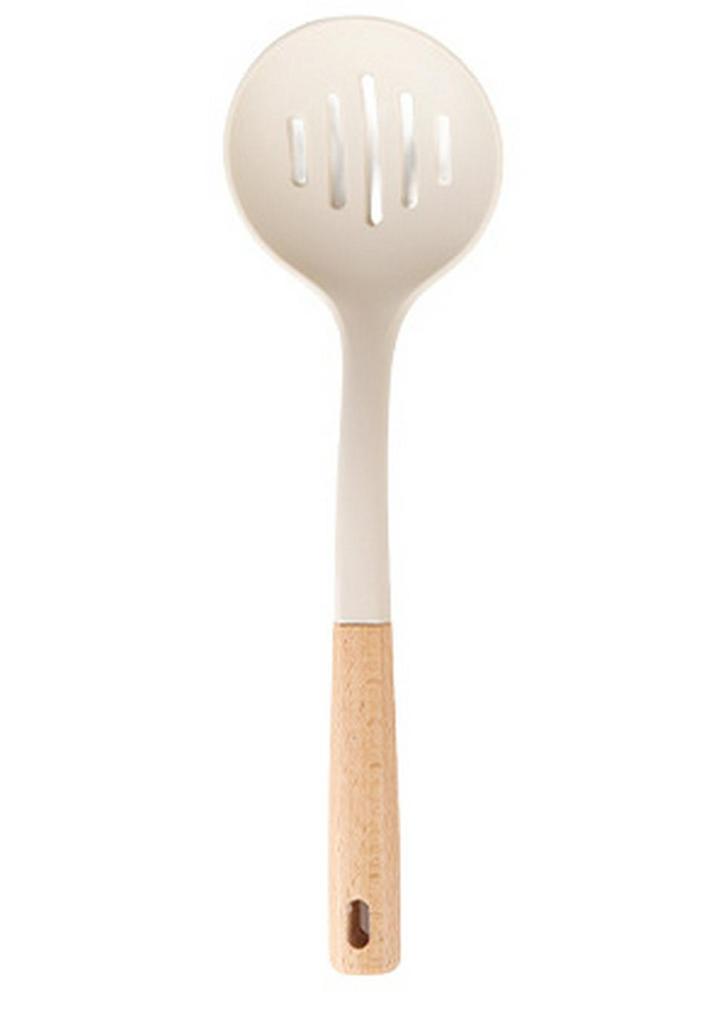 Wooden Handle Silicone Kitchenware Set: Non-stick Spatula & Ladle, High-Temp Resistant Cooking Tools.