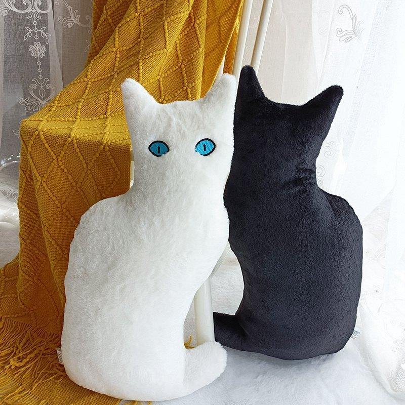 53cm Simple Plush Night Cat Toy White Black Stuffed Animal Cat Plush Throw Pillow Toys Birthday Gift