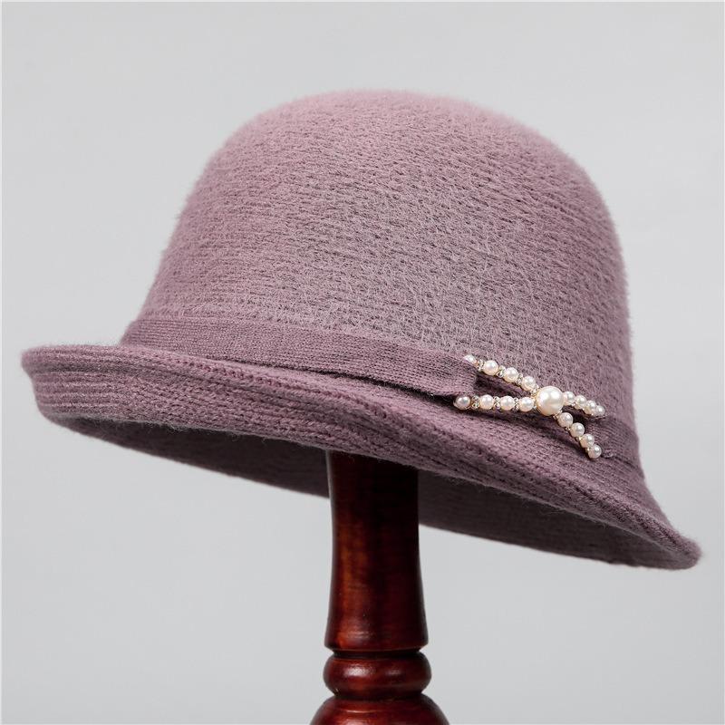 Pearl Warped Edge Fisherman's Hat for Women, Versatile In Autumn and Winter, Showing a Small Face and Cold-proof Middle-aged Basin Hat