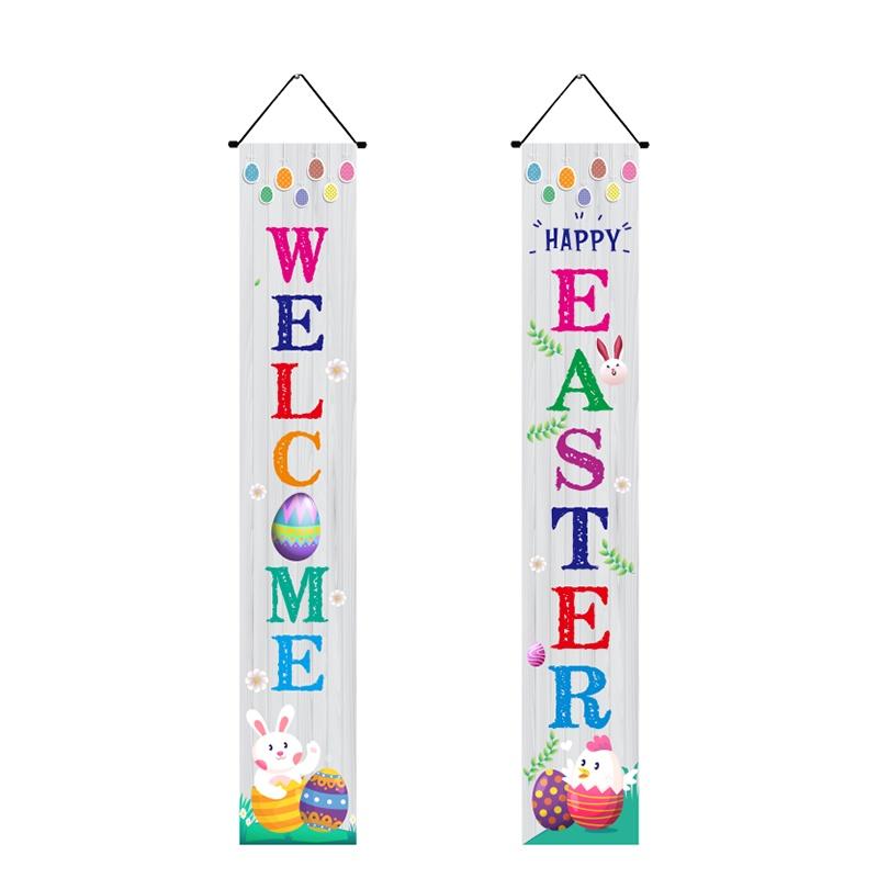 Porch Easter Sign Couplet Banner Party Decoration Egg Bunny Door Holiday Hanging