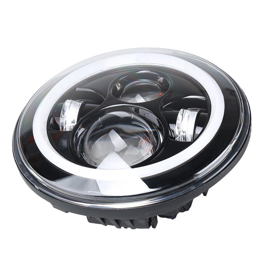 Pair 7 Inch Led Headlight H4 H13 Round Shape 7'' Headlights With Yellow & White Angel Eye For Jeep Wrangler Lada 4X4 50W/30W