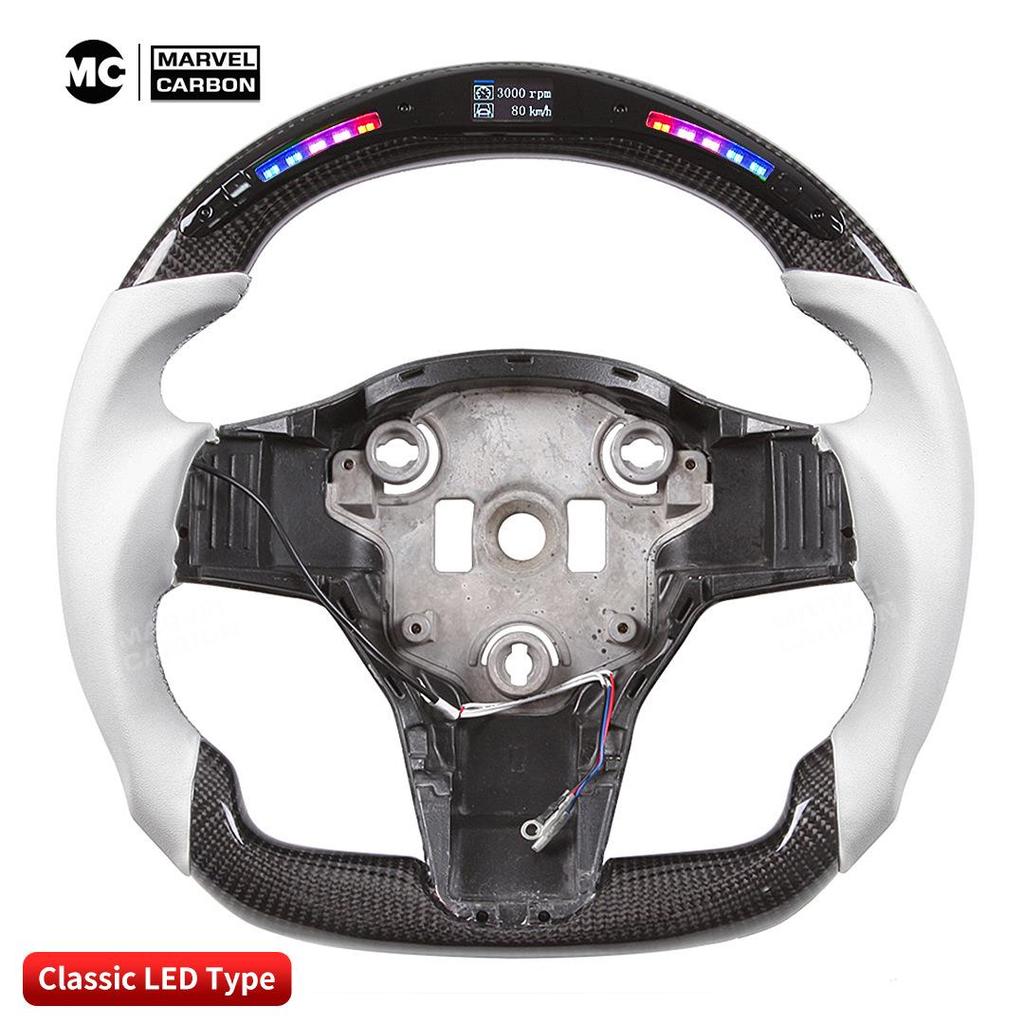 LED Carbon Fiber Steering Wheel Phone Holder for Tesla Model 3/Y Sports Competition