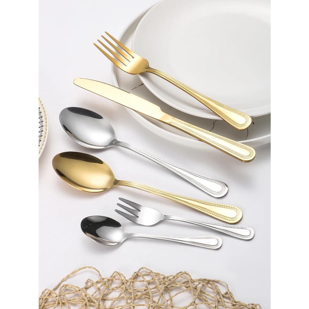4/6/16/24/Stück Edelstahl goldfarbenes Besteck einschließlich Steakmesser, Gabel und Löffel, Familienhotelrestaurant westliches Geschirr